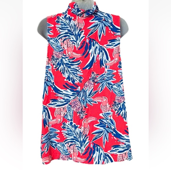 CROWN & IVY Women's Size M 100% Rayon Tank Top Ruffle V Neck Tropical Multicolor - Picture 3 of 9